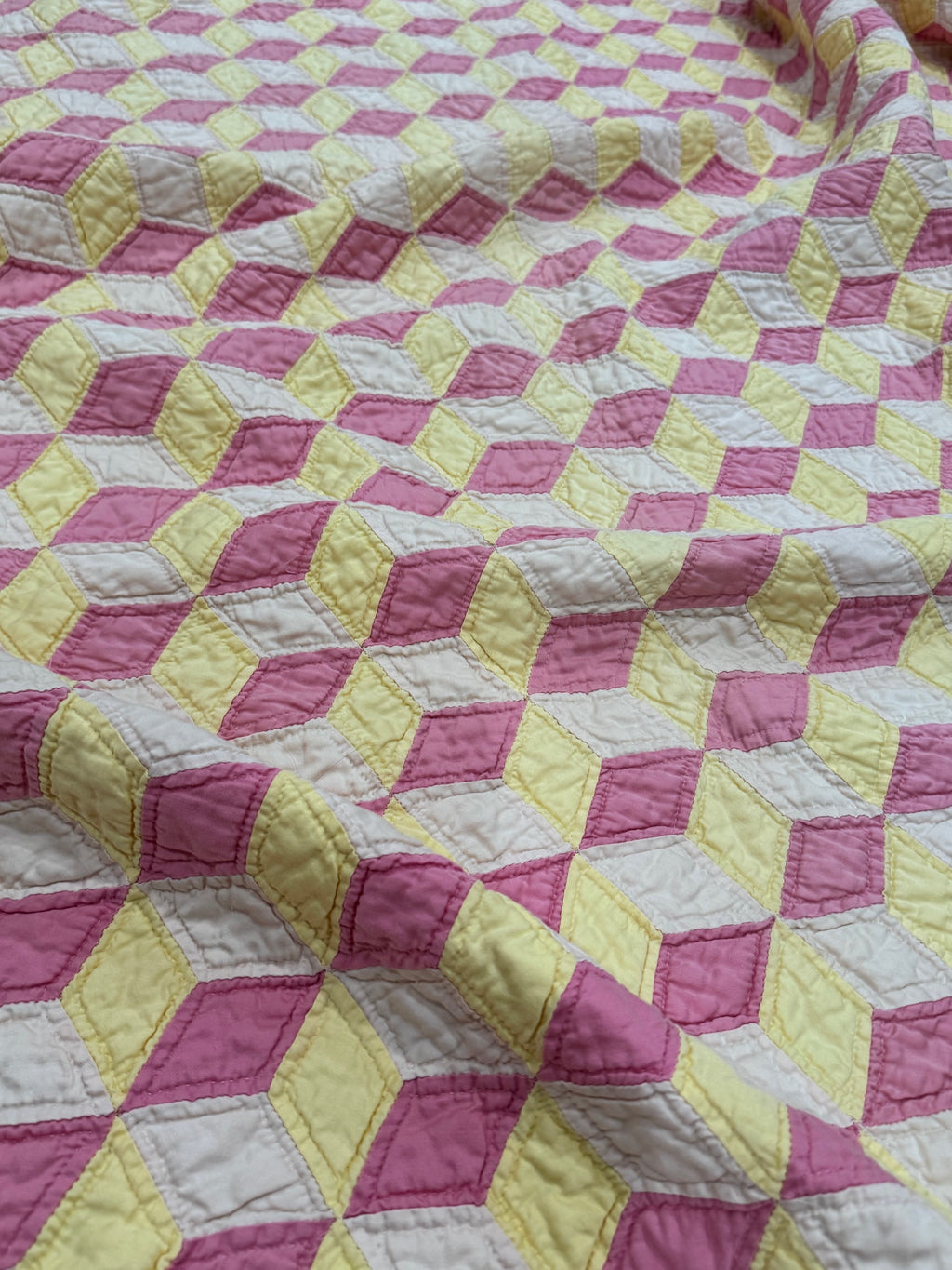 Pink Lemonade Tumbling Blocks Cutter Quilt **SOLD**