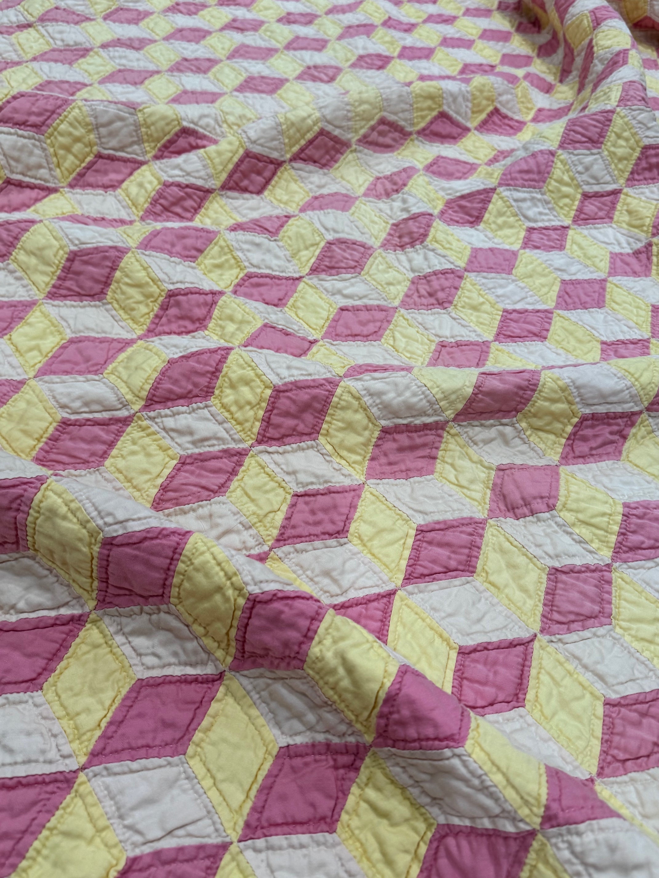 Pink Lemonade Tumbling Blocks Cutter Quilt **SOLD**