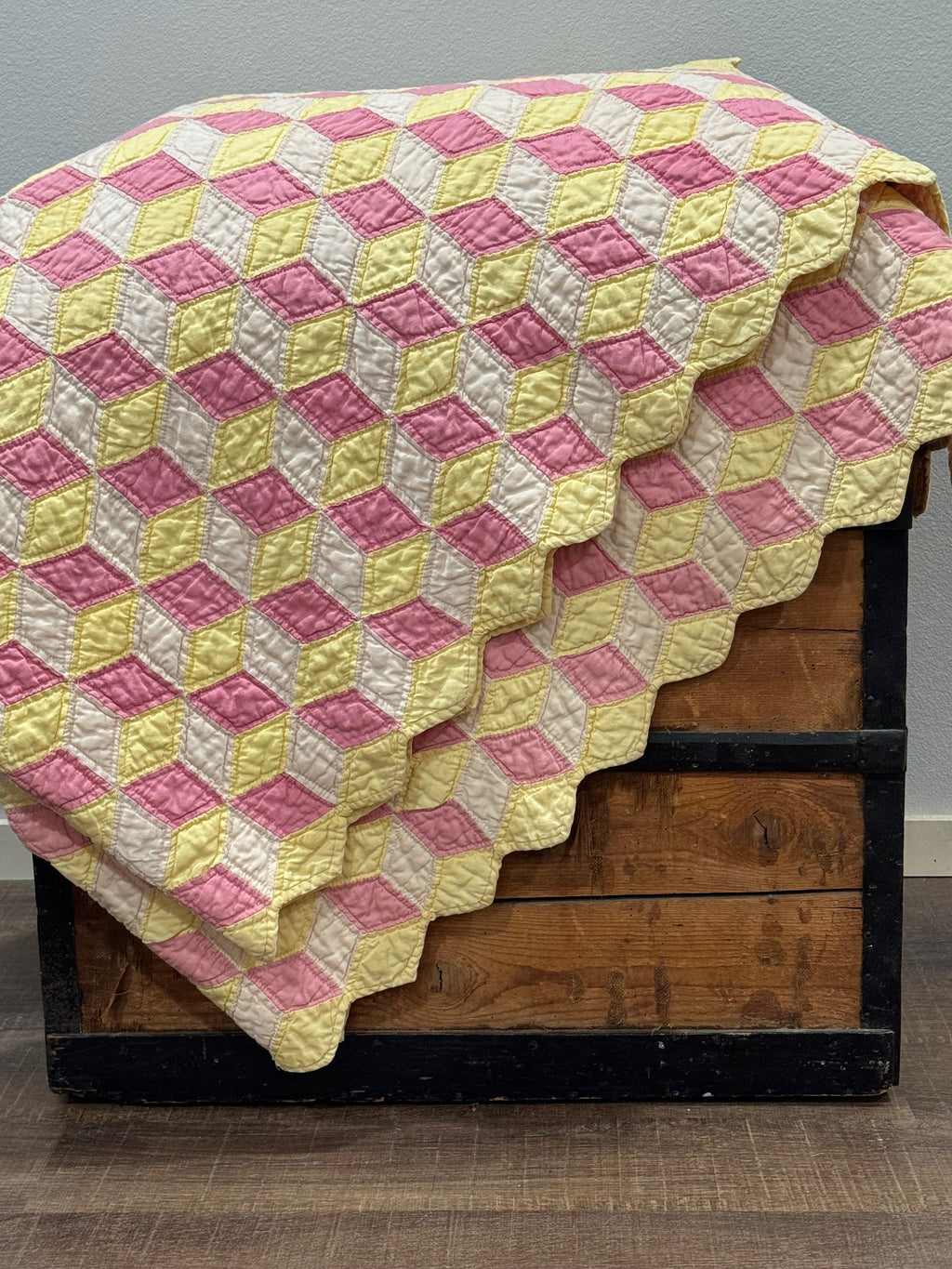 Pink Lemonade Tumbling Blocks Cutter Quilt **SOLD**