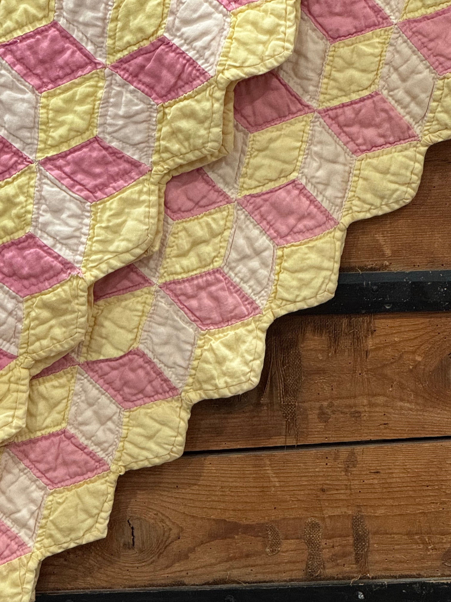 Pink Lemonade Tumbling Blocks Cutter Quilt **SOLD**