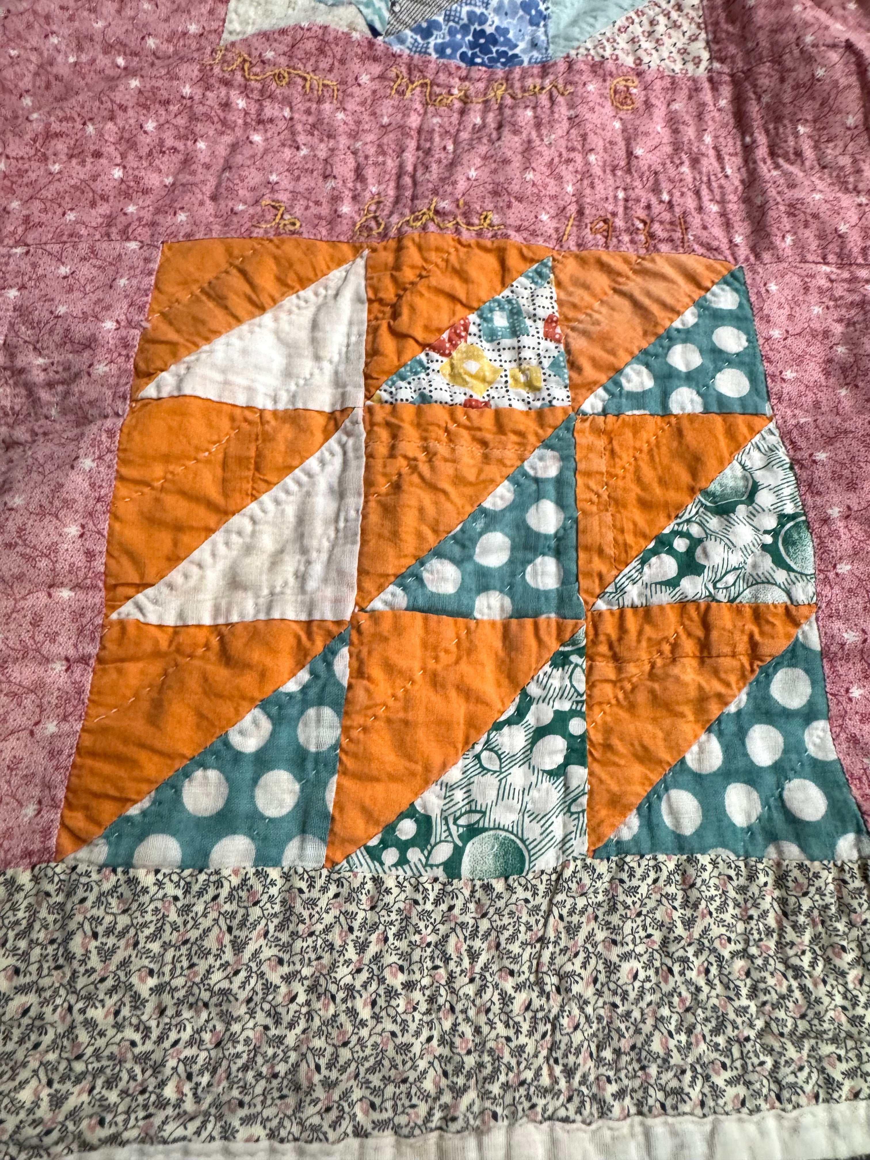 Vintage Edie's Quilt - Inscription with date