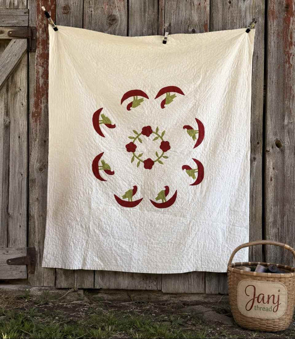 Vintage Quilt Rose of Sharon Wreath with Folk Art Birds