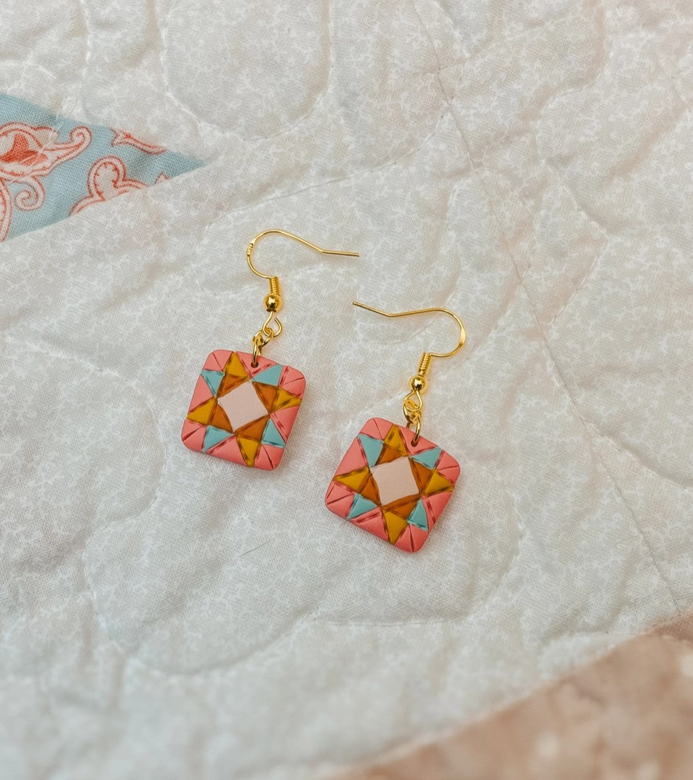 Jubilee Quilt Block Dangle Earrings by Sydni Carlson Art