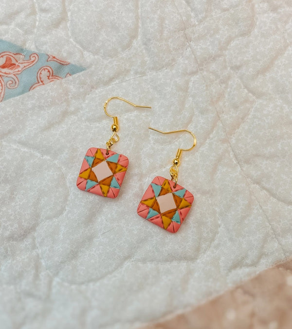 Jubilee Quilt Block Dangle Earrings by Sydni Carlson Art