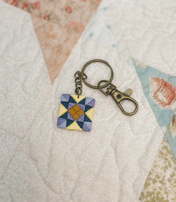 Lavender Lemonade Quilt Block Keychain by Sydni Carlson Art