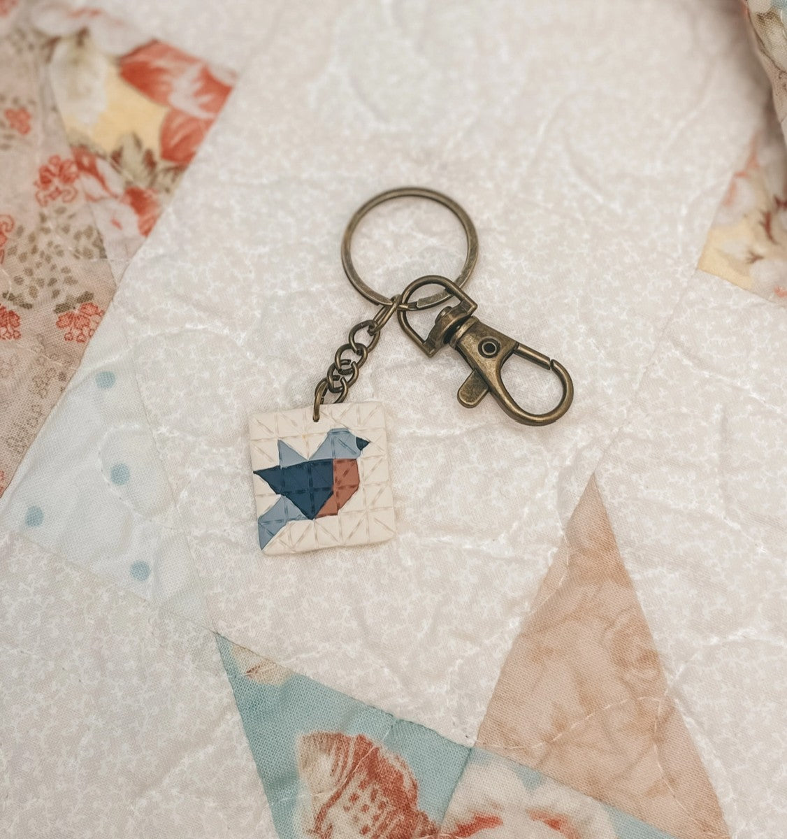 Little Birdie Quilt Block Keychain by Sydni Carlson Art