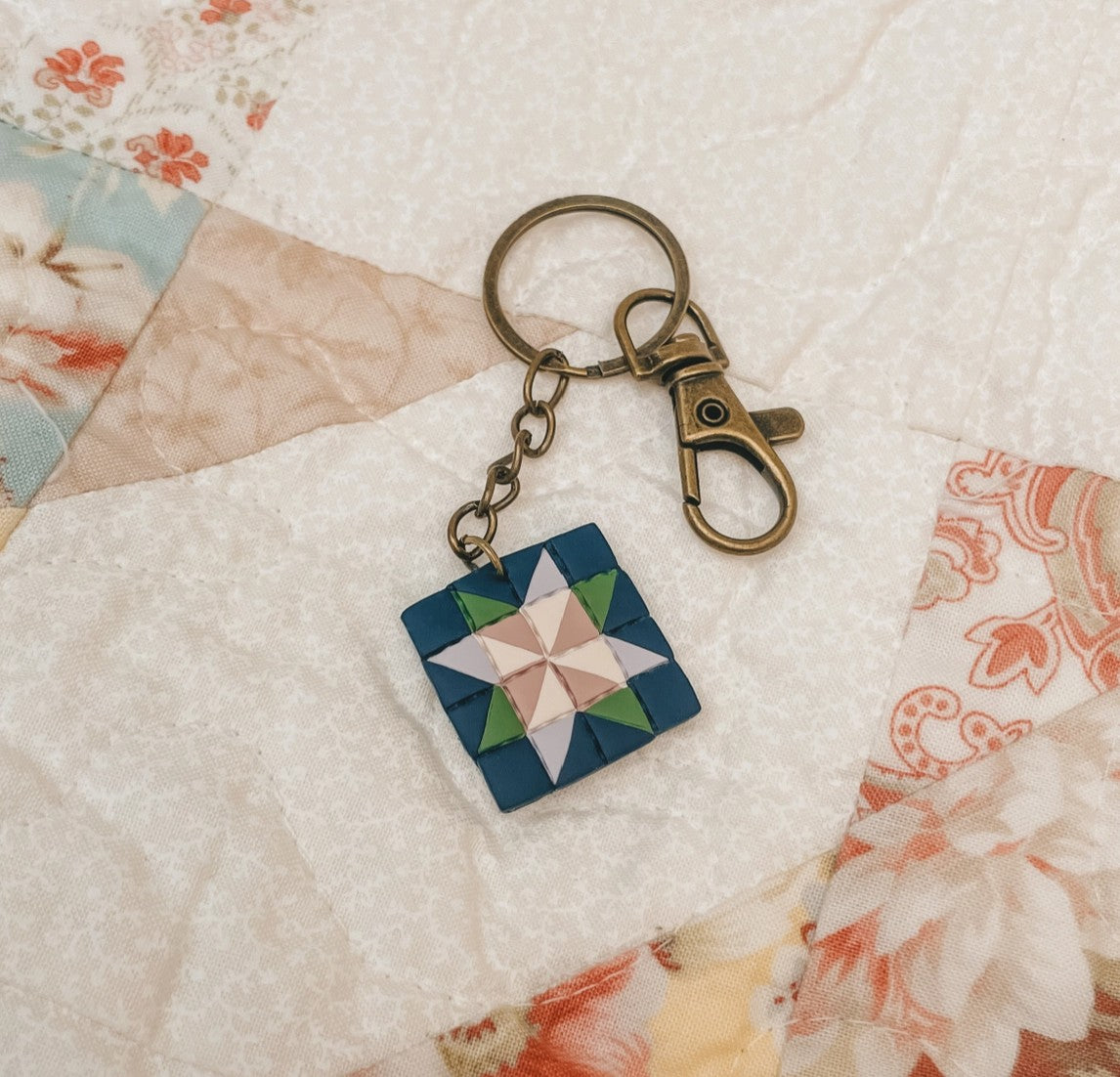Midnight Garden Quilt Block Keychain by Sydni Carlson Art