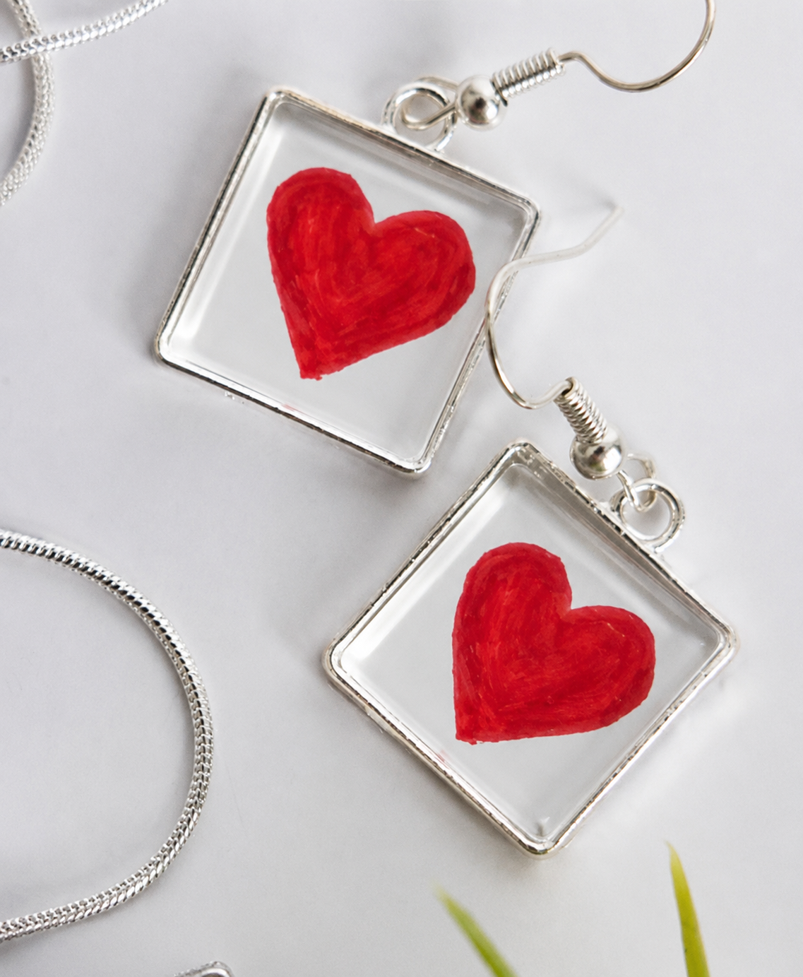 Patchwork Heart Dangle Earrings by Quilt Design Jewelry