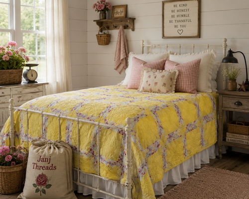 **SOLD** Vintage Quilt Lattice Yellow **SOLD**