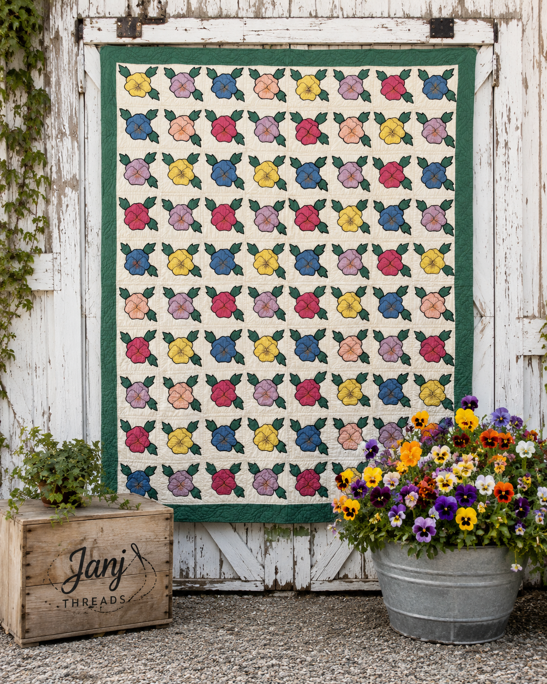 Vintage Pansy Bouquet Quilt