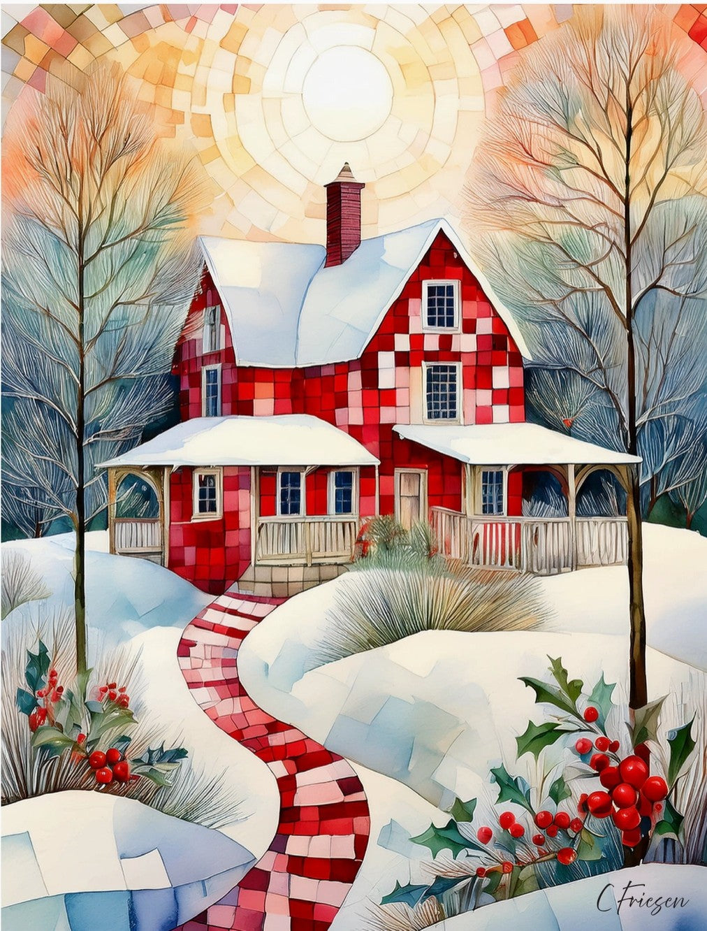 Quiltberry Farm Patchwork Cottage Blank Greeting Card