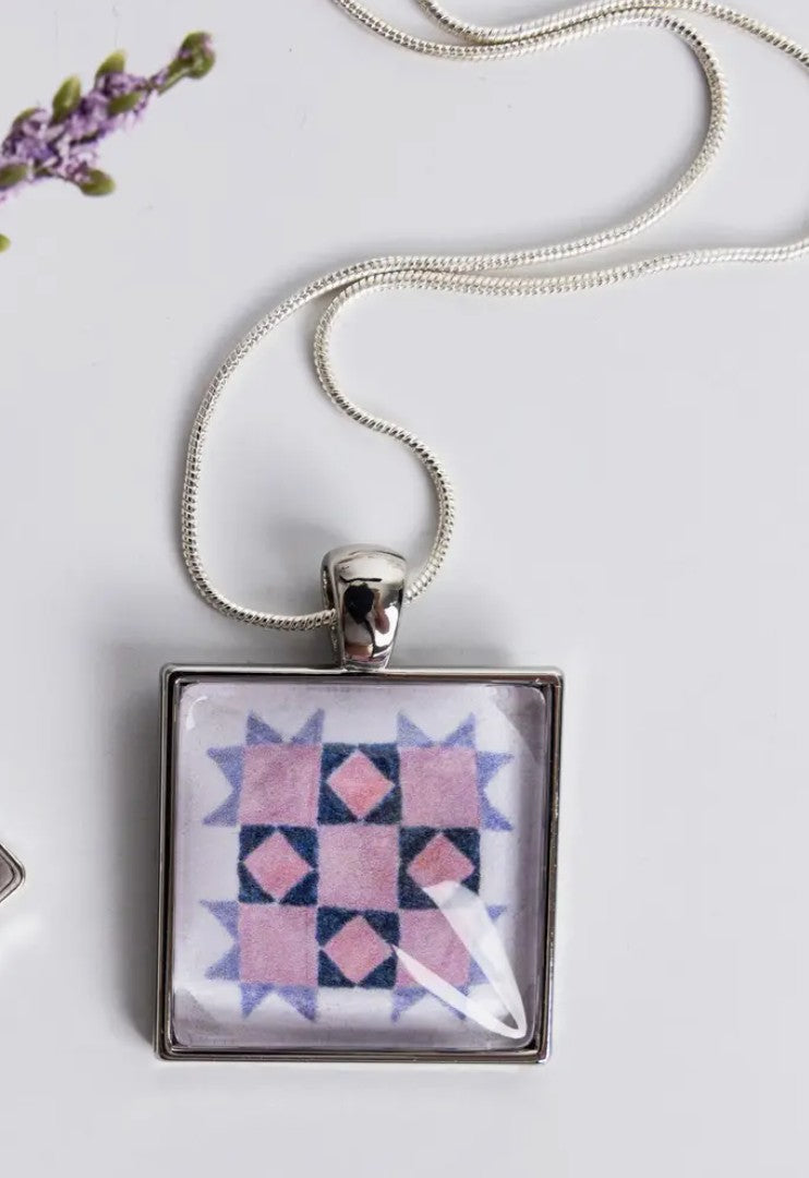 Patience Purple Pink Pendant and Chain by Quilt Design Jewelry