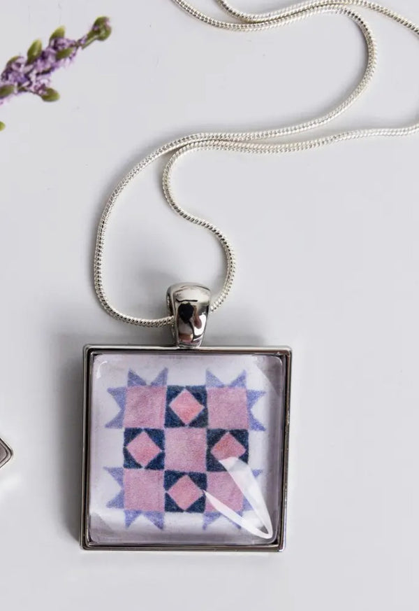 Patience Purple Pink Pendant and Chain by Quilt Design Jewelry