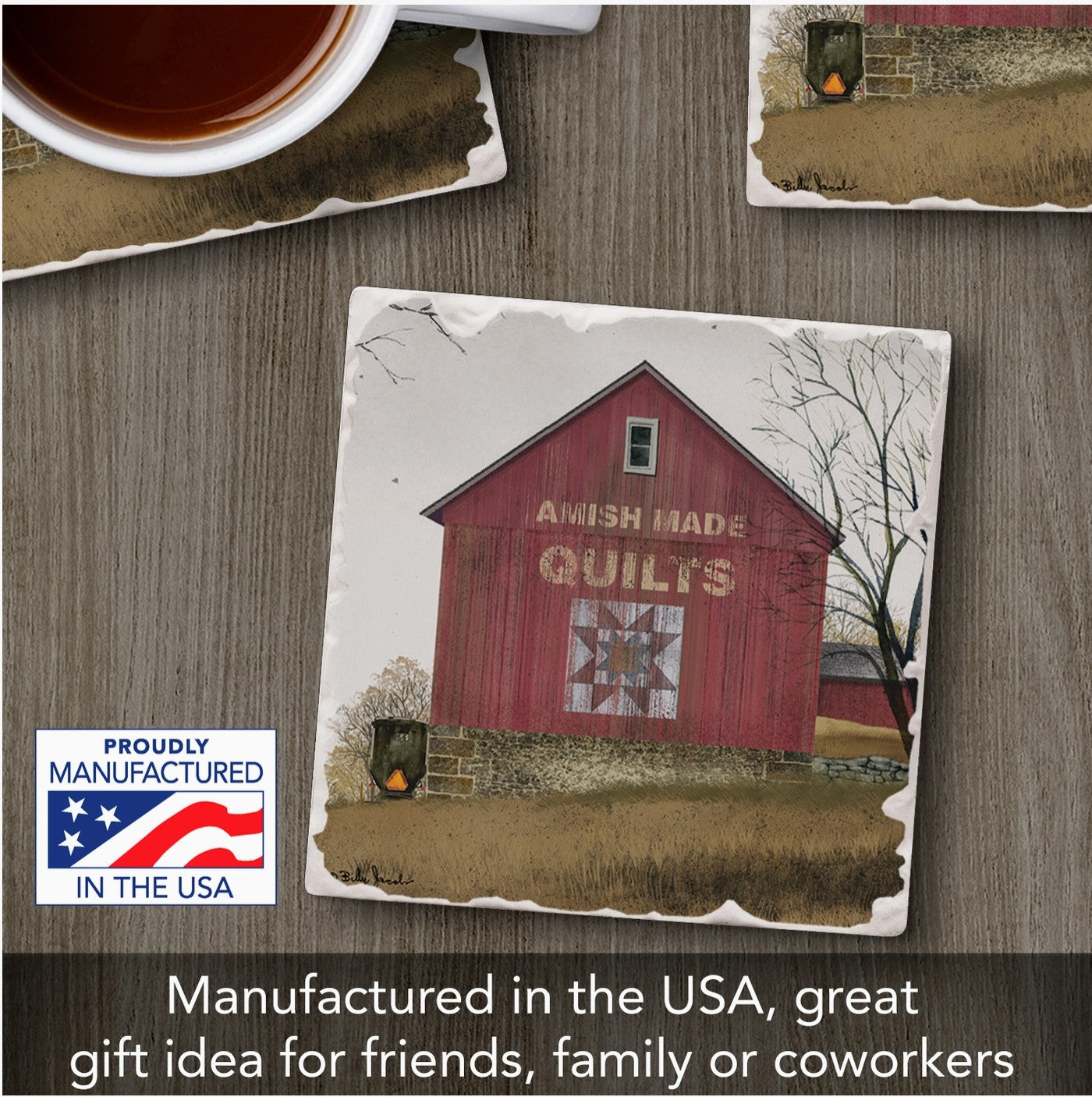 Quilt Barn Single Absorbent Stone Tumbled Tile Coaster