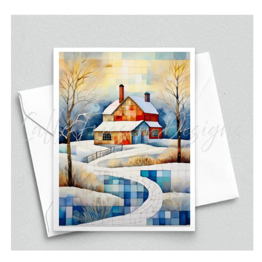 Quiltberry Farm Quilted Countryside Blank Greeting Card