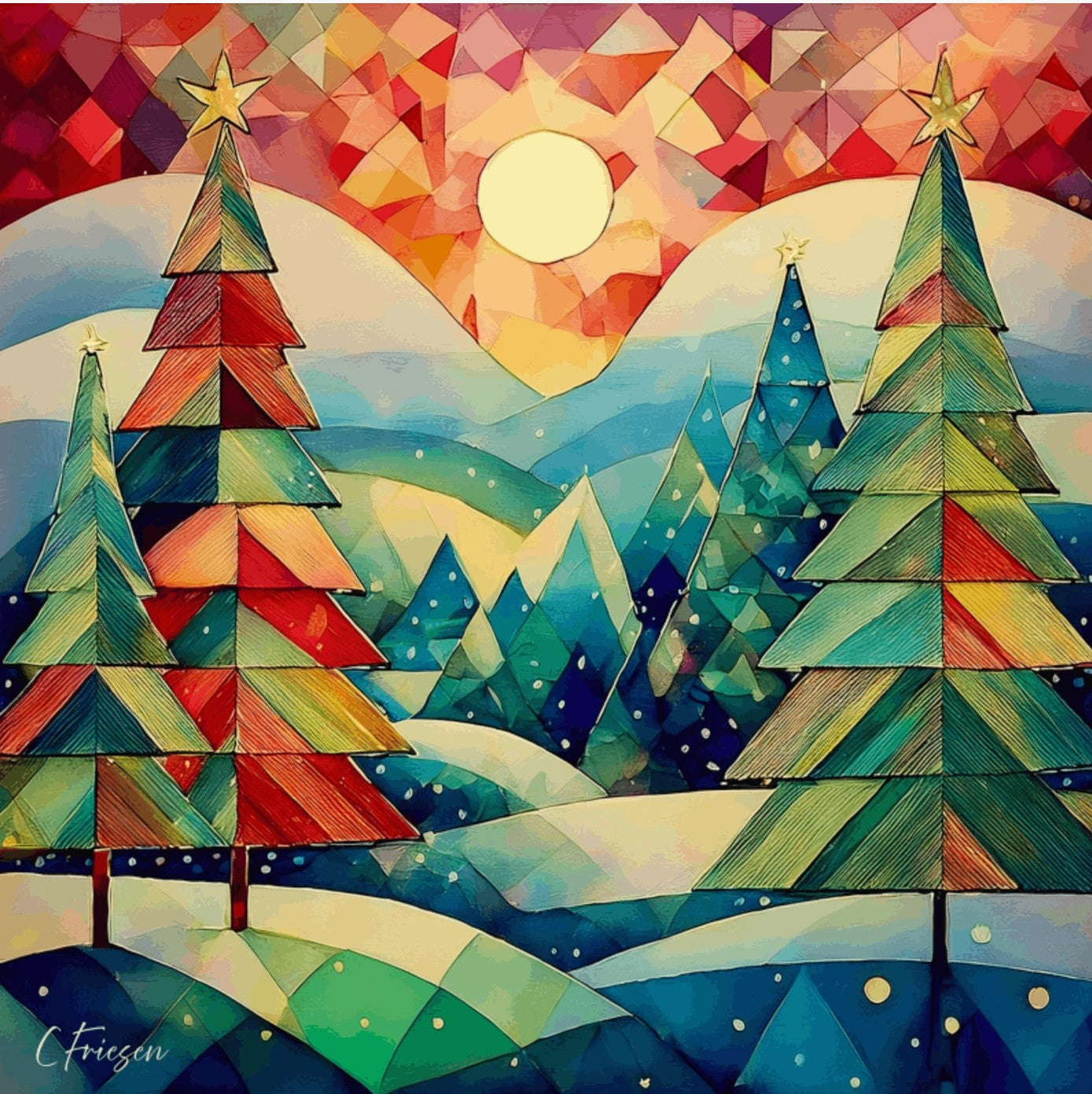 Quiltberry Farm Quilted Trees II Blank Greeting Card