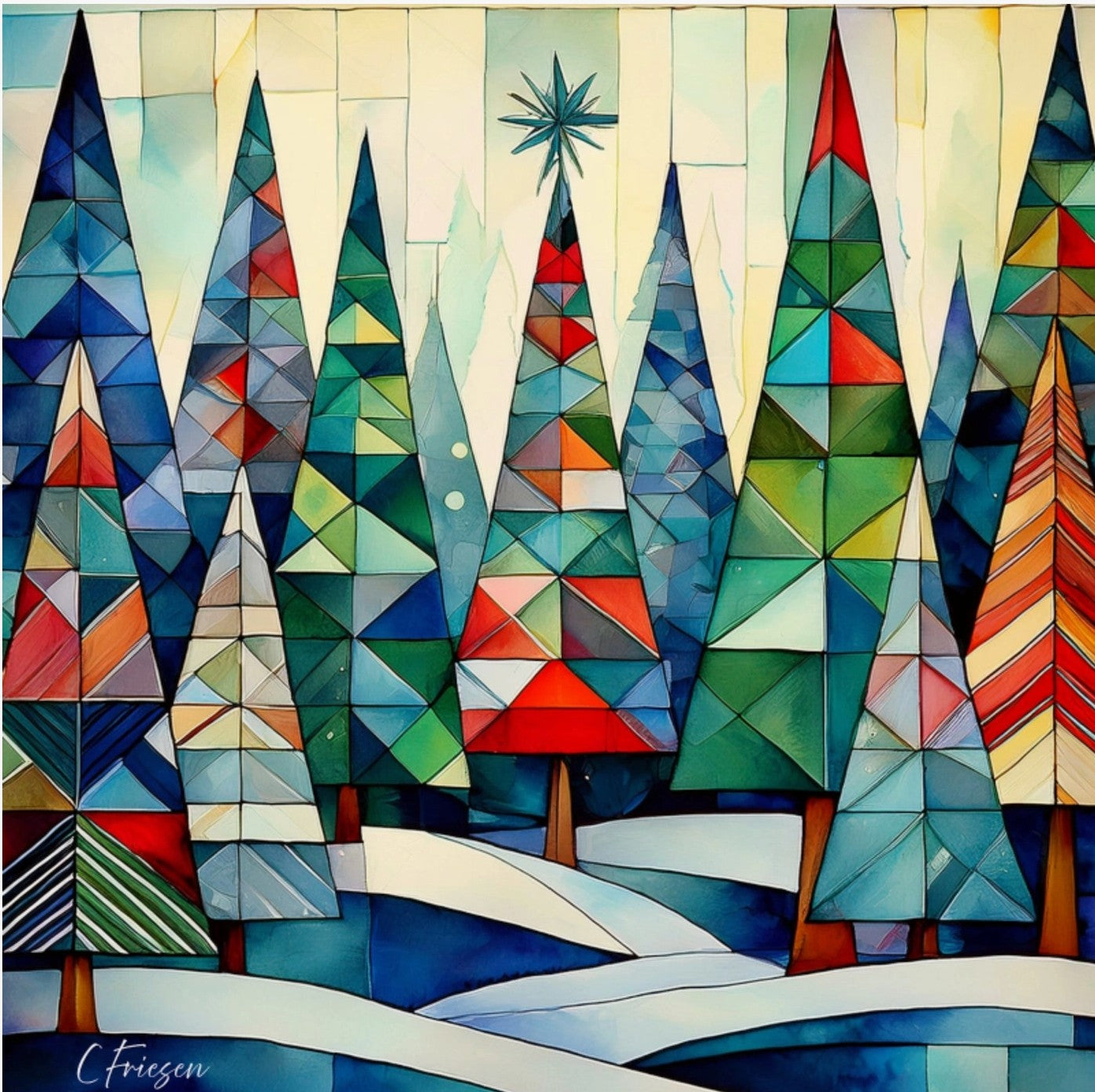 Quiltberry Farm Quilted Trees III Blank Greeting Card