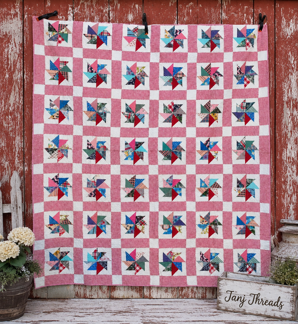 Vintage Kindred Pinwheel Quilt - Feed Sack