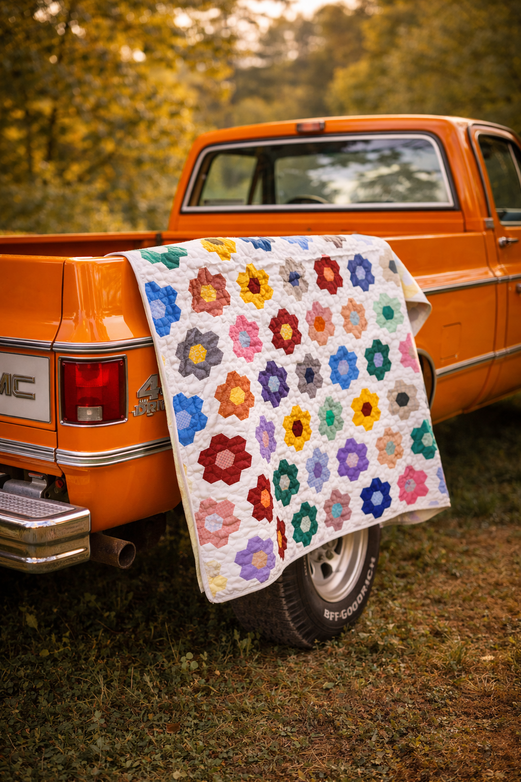 Vintage Grandmother's Flower Garden Quilt