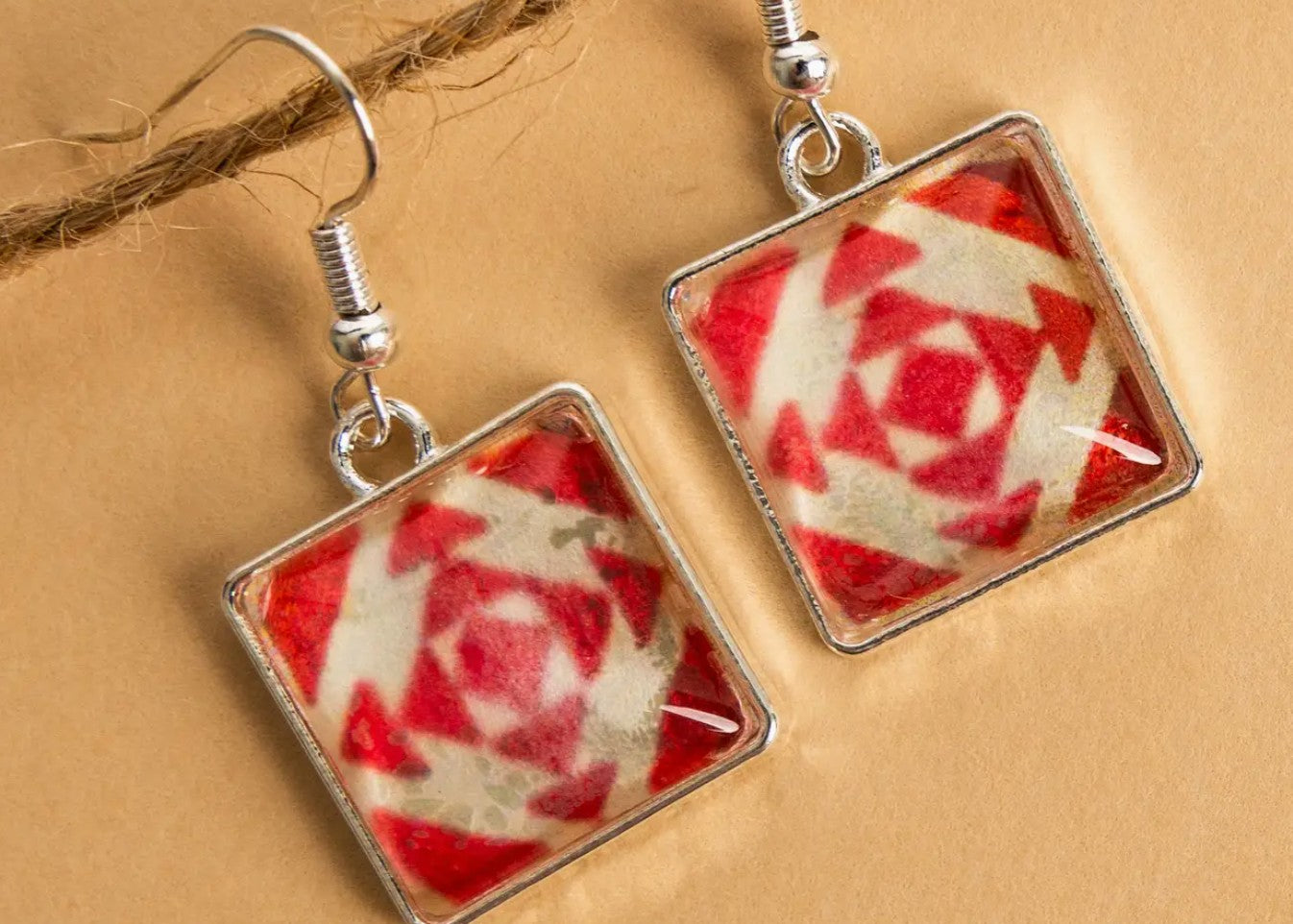 Red Pineapple Dangle Earrings by Quilt Design Jewelry
