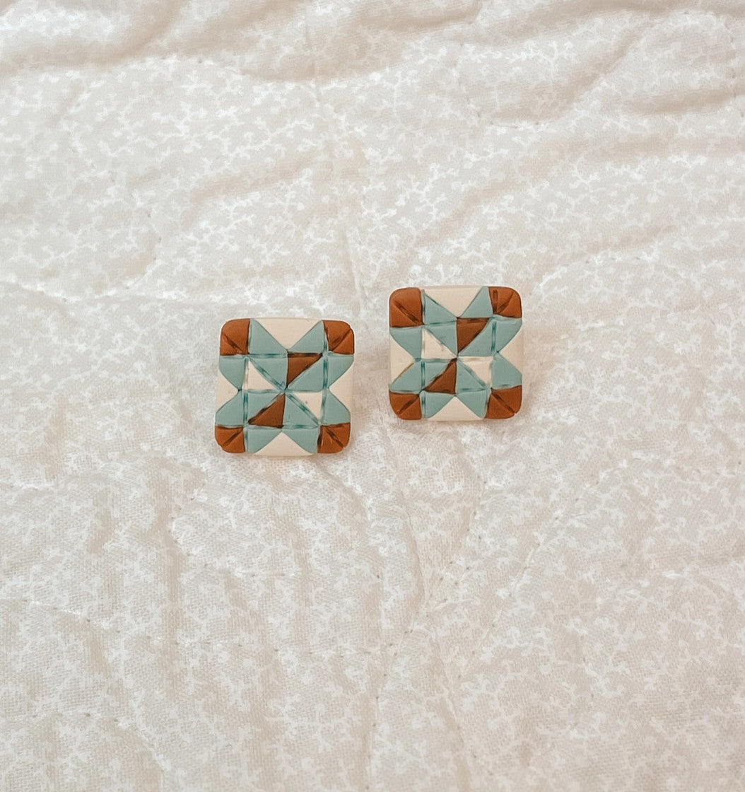 Saturday Groovin Quilt Block Stud Earrings by Sydni Carlson Art