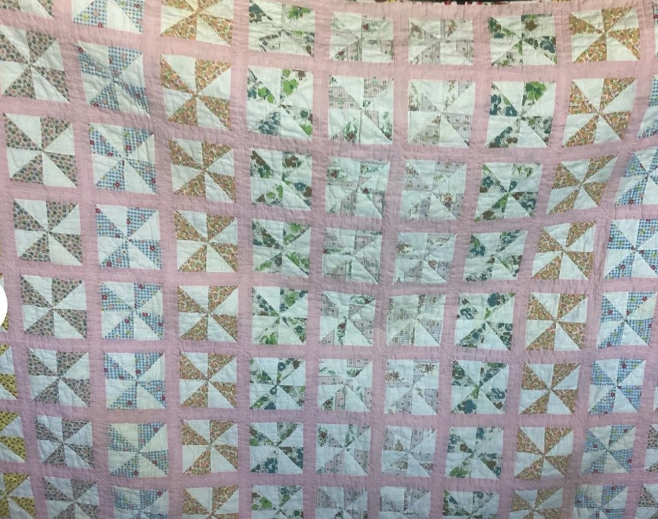 Vintage Feed Sack Pinwheel Crib Quilt