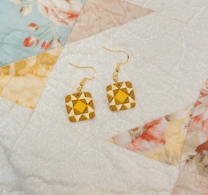 Some Sunny Day Quilt Block Dangle Earrings by Sydni Carlson Art