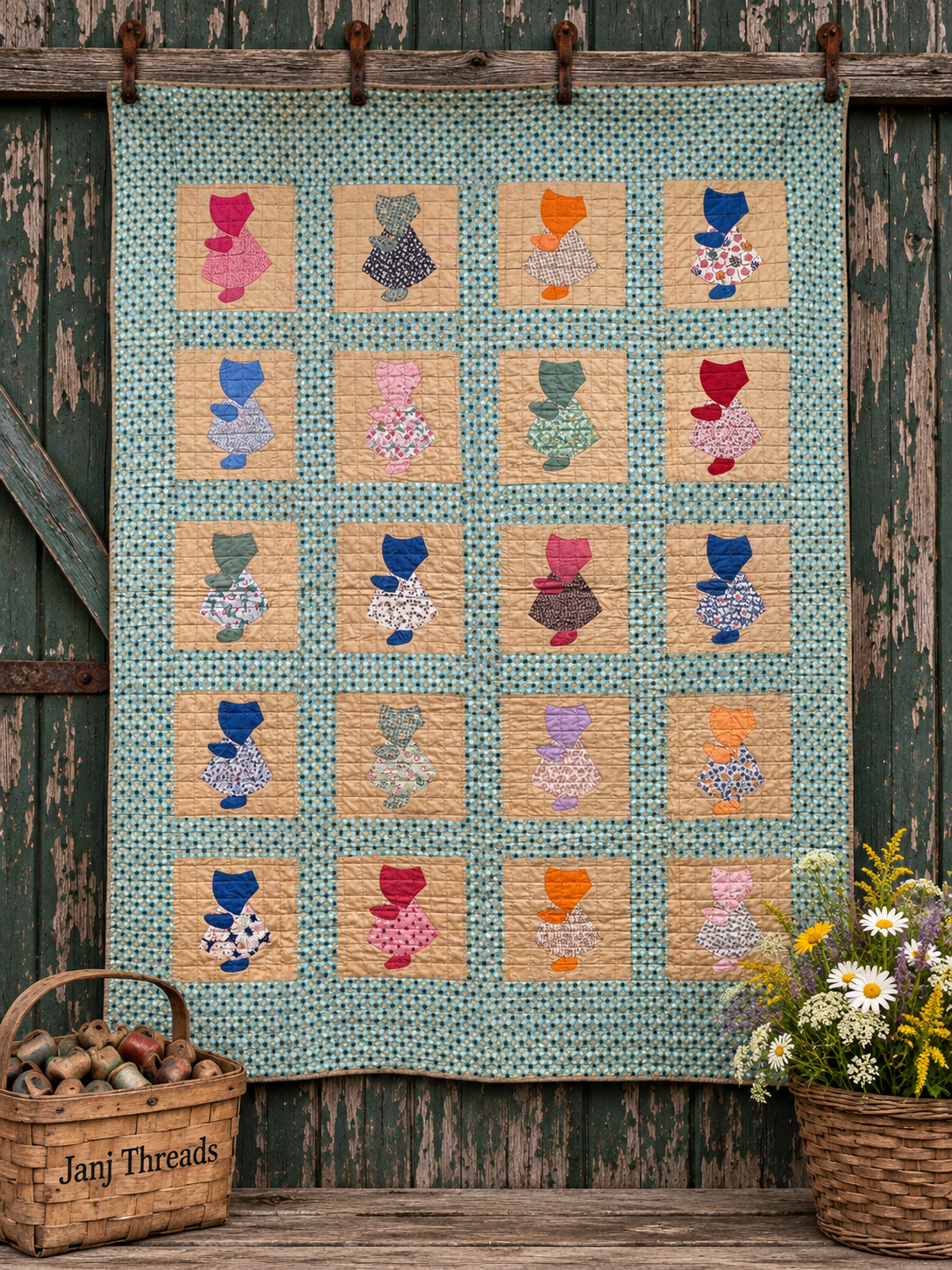 **SOLD Vintage Quilt Sunbonnet Sue with Polka Dots SOLD**