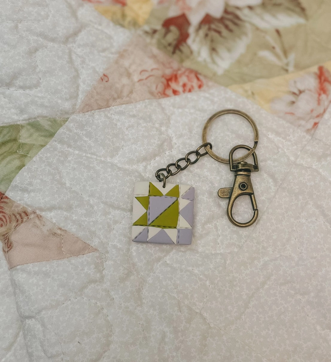 Thyme and Again Quilt Block Keychain by Sydni Carlson Art