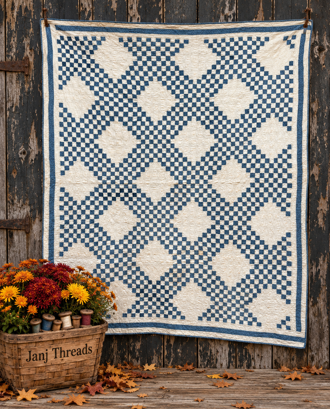 Antique Quilt Cadet Blue Triple Irish Chain