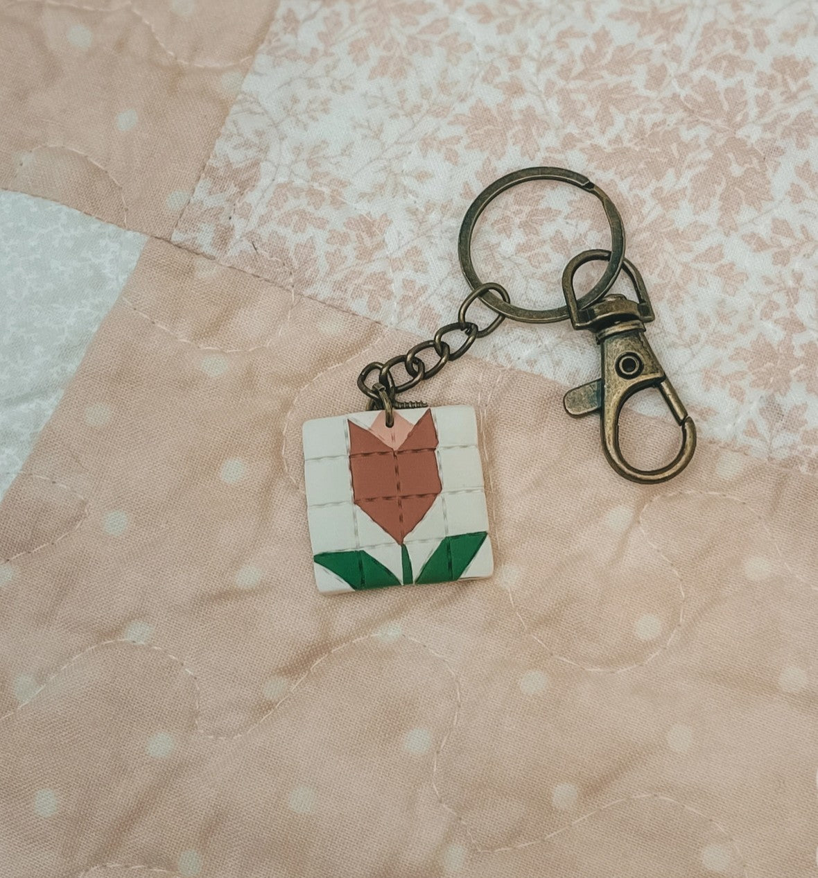 Tulip Time Quilt Block Keychain by Sydni Carlson Art