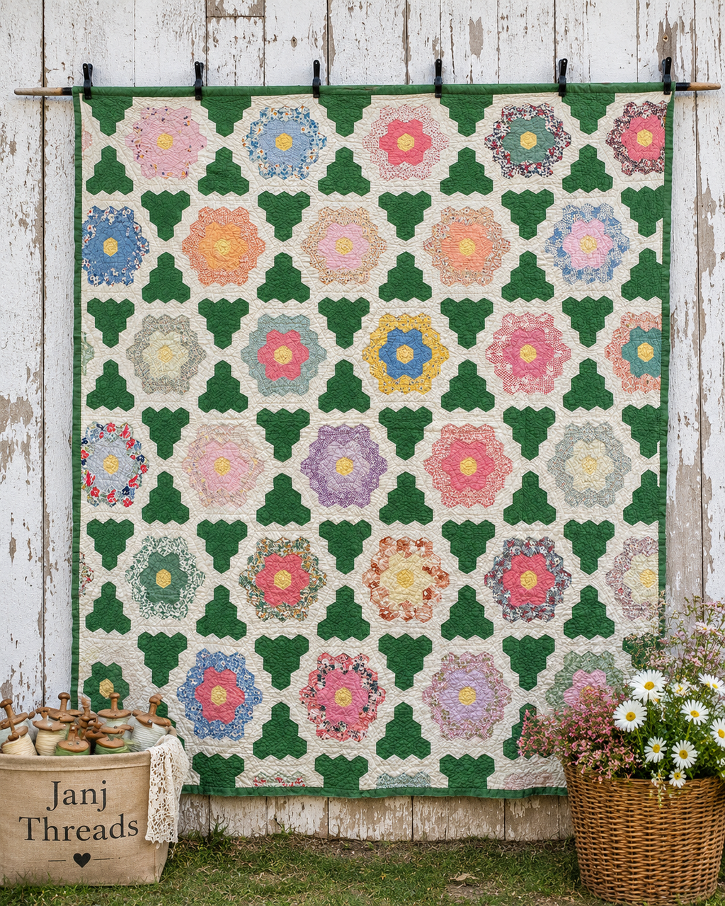 Vintage Quilt Grandmother's Flower Garden