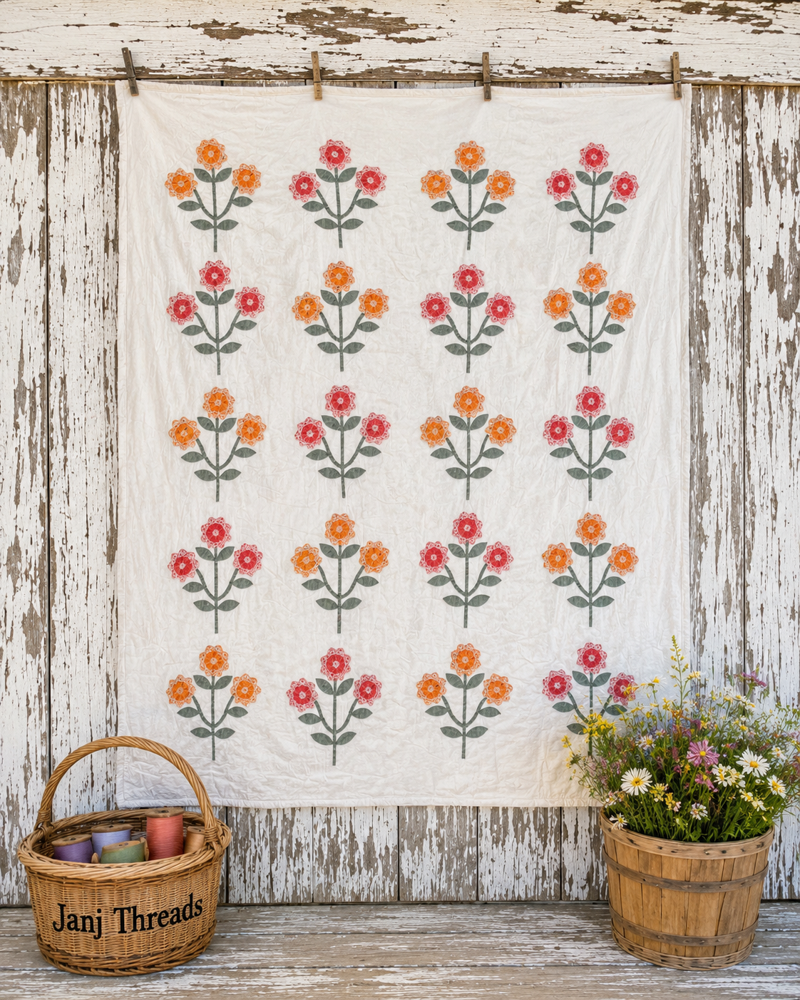 Vintage Quilt Triple Floral Applique