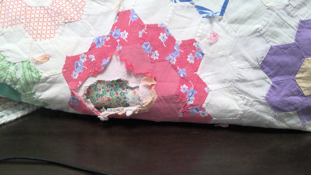 **SOLD** CUTTER - Vintage Grandma's Flower Garden Tied Quilt  **SOLD**