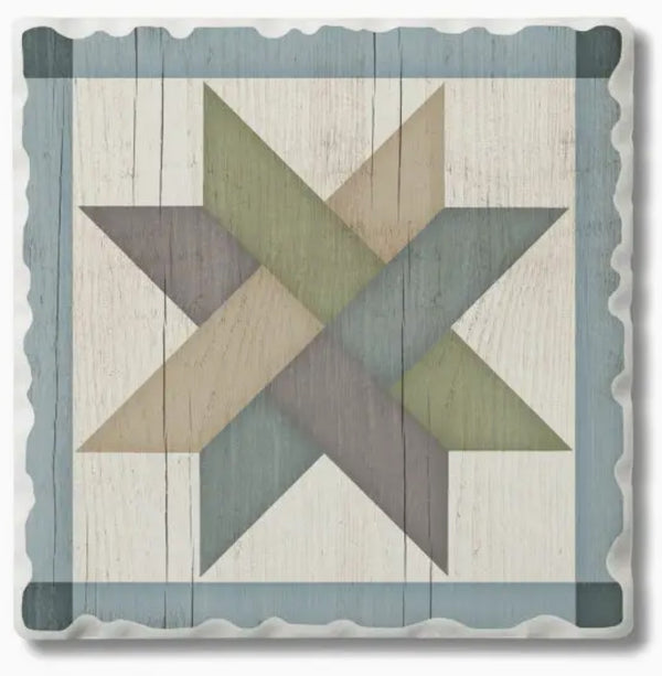 Weave Star Quilt Design Single Absorbent Stone Tumbled Tile Coaster