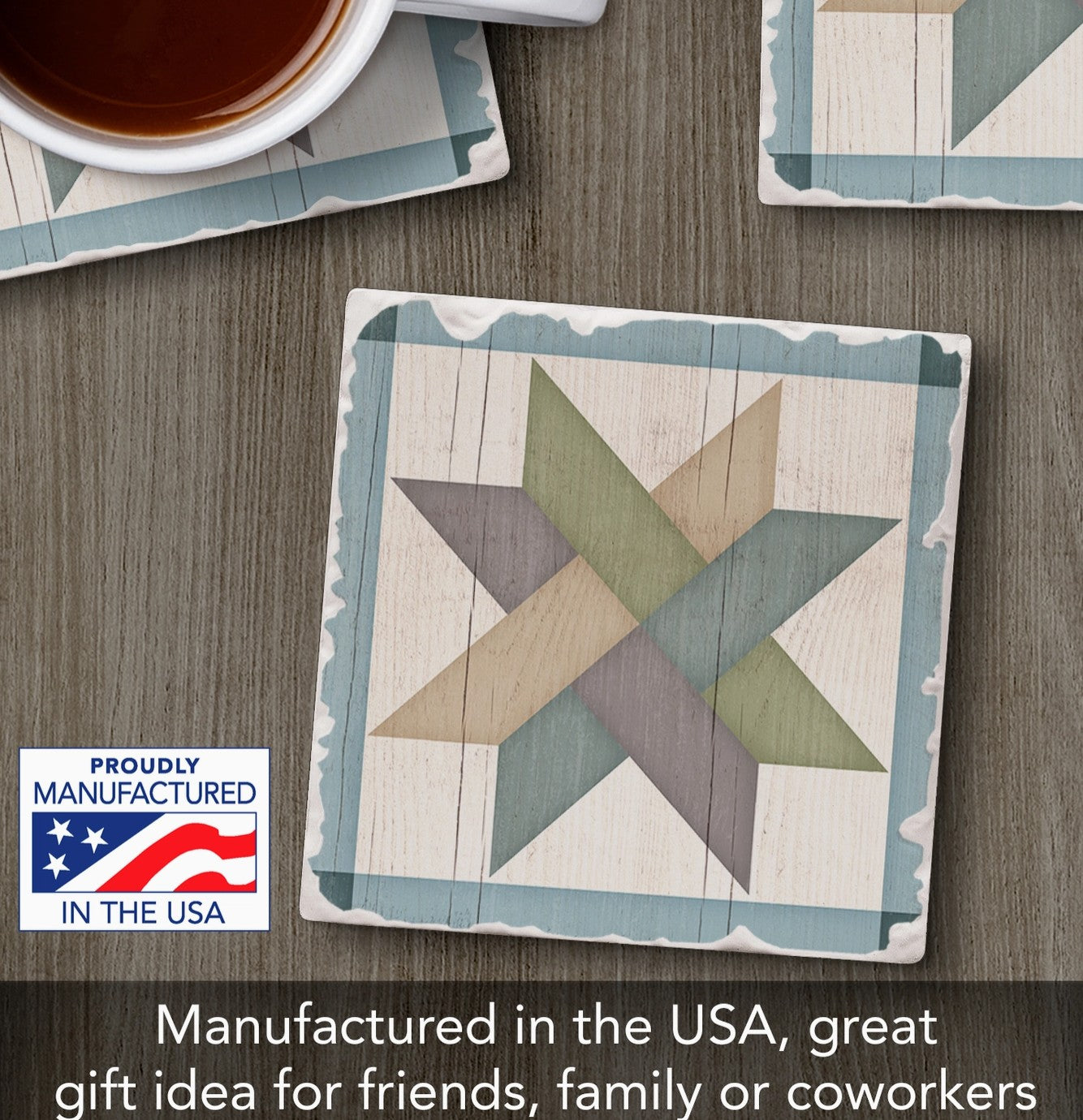 Weave Star Quilt Design Single Absorbent Stone Tumbled Tile Coaster