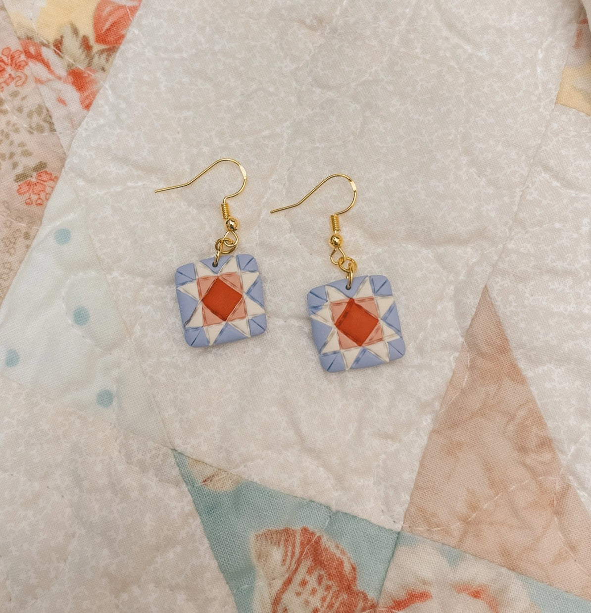 Wild Prairie Quilt Block Dangle Earrings by Sydni Carlson Art