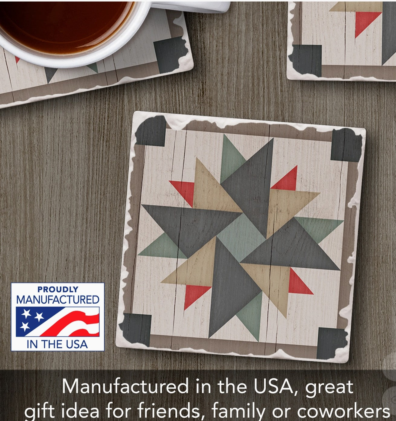 Windmill Quilt Design Single Absorbent Stone Tumbled Tile Coaster
