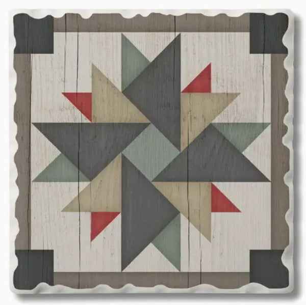 Windmill Quilt Design Single Absorbent Stone Tumbled Tile Coaster
