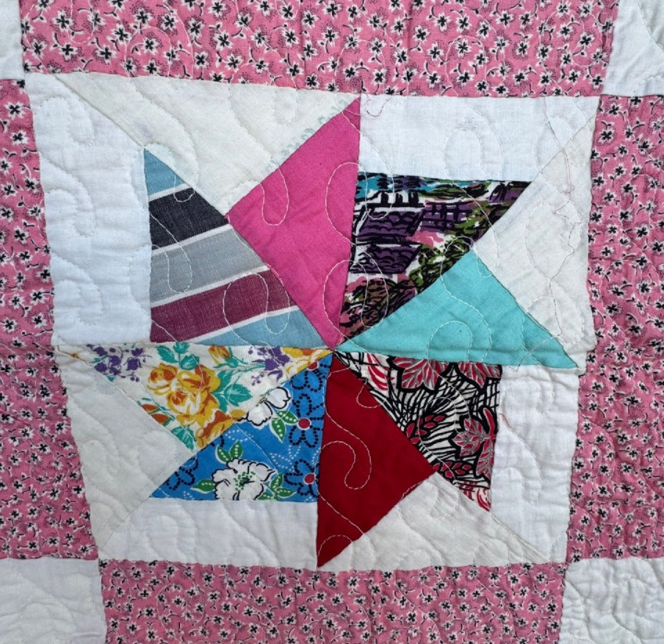 Vintage Kindred Pinwheel Quilt - Feed Sack