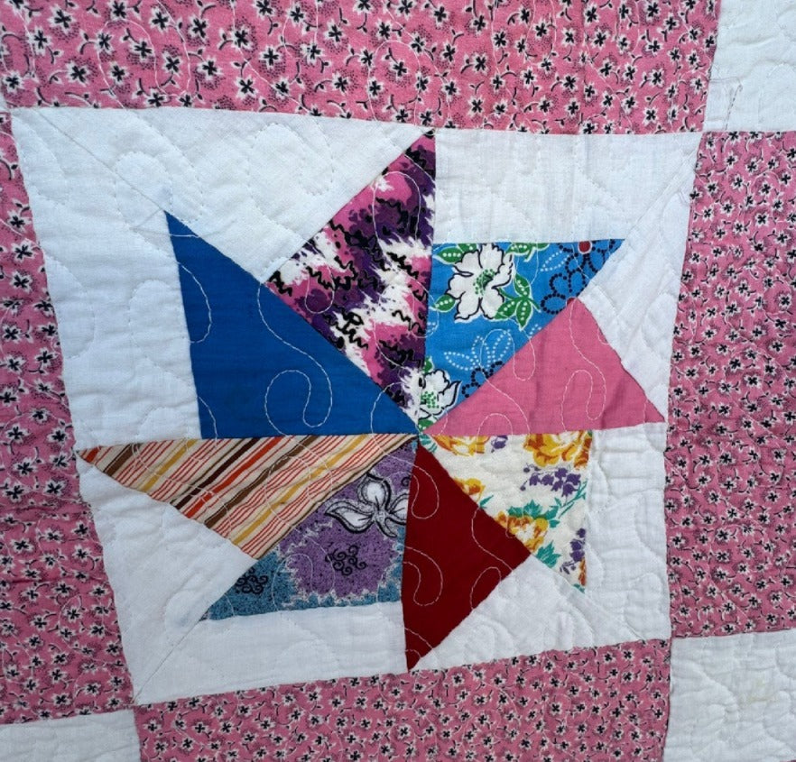 Vintage Kindred Pinwheel Quilt - Feed Sack