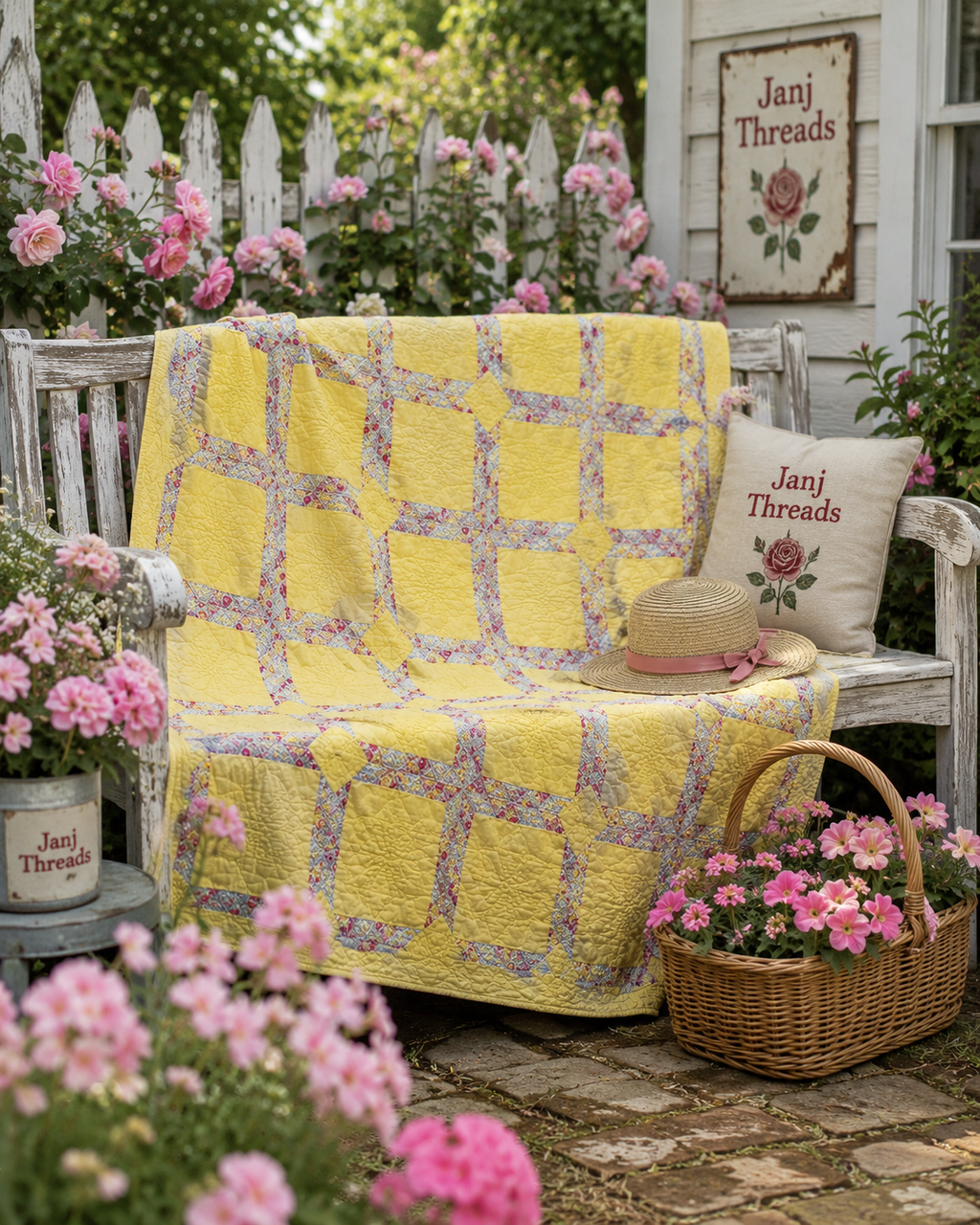 **SOLD** Vintage Quilt Lattice Yellow **SOLD**