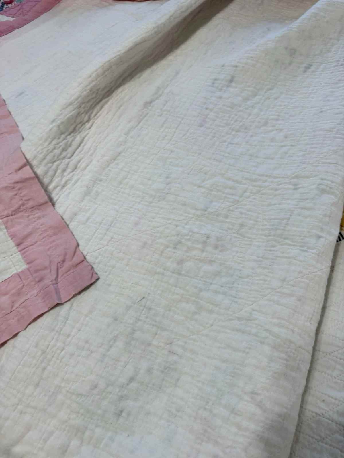 **SOLD** Vintage Grandmother's Fan Pink Feed Sack Quilt **SOLD**