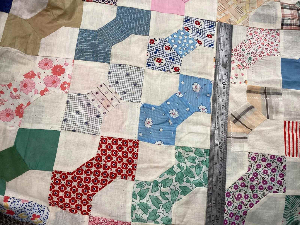 Vintage Quilt Top Snowball Four Patch Feed Sack