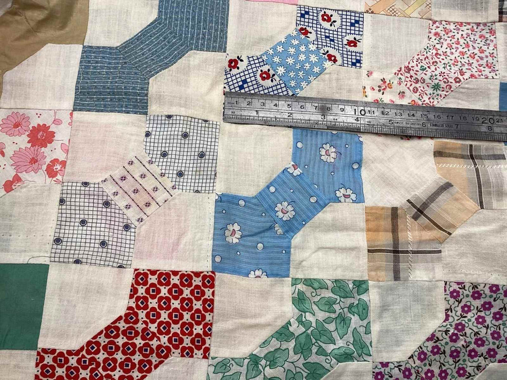 Vintage Quilt Top Snowball Four Patch Feed Sack