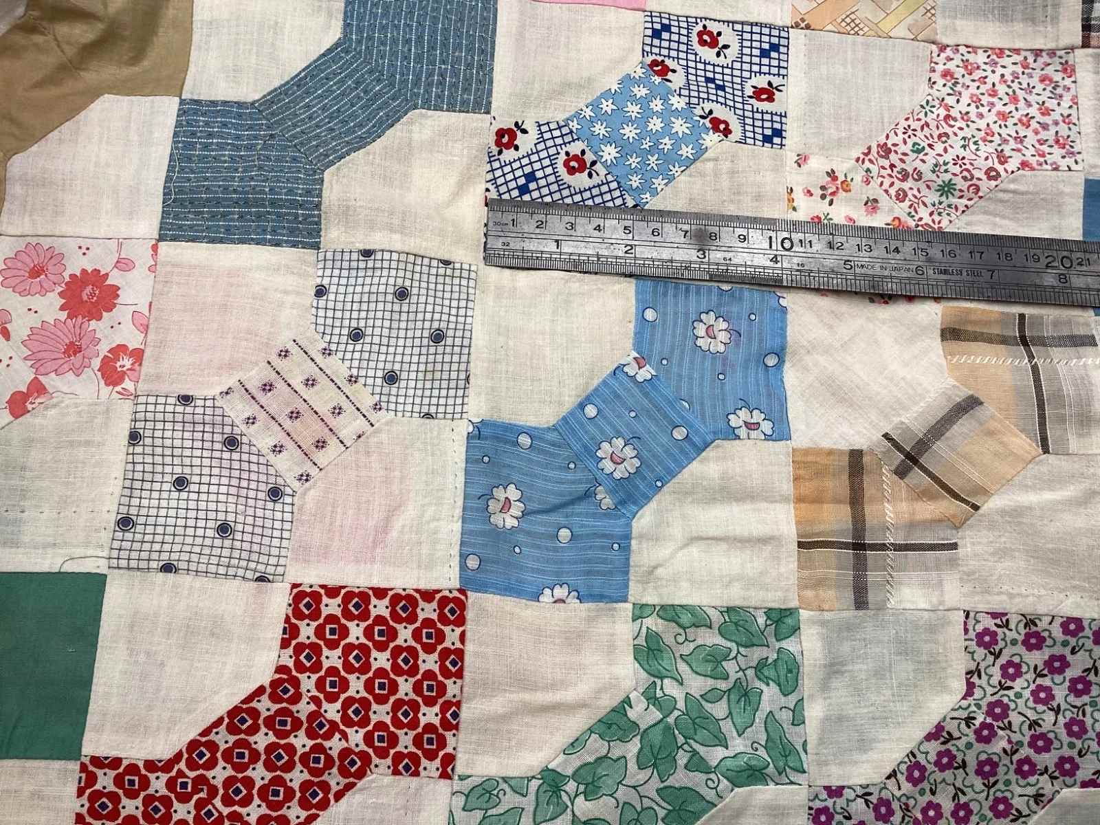 Vintage Quilt Top Snowball Four Patch Feed Sack