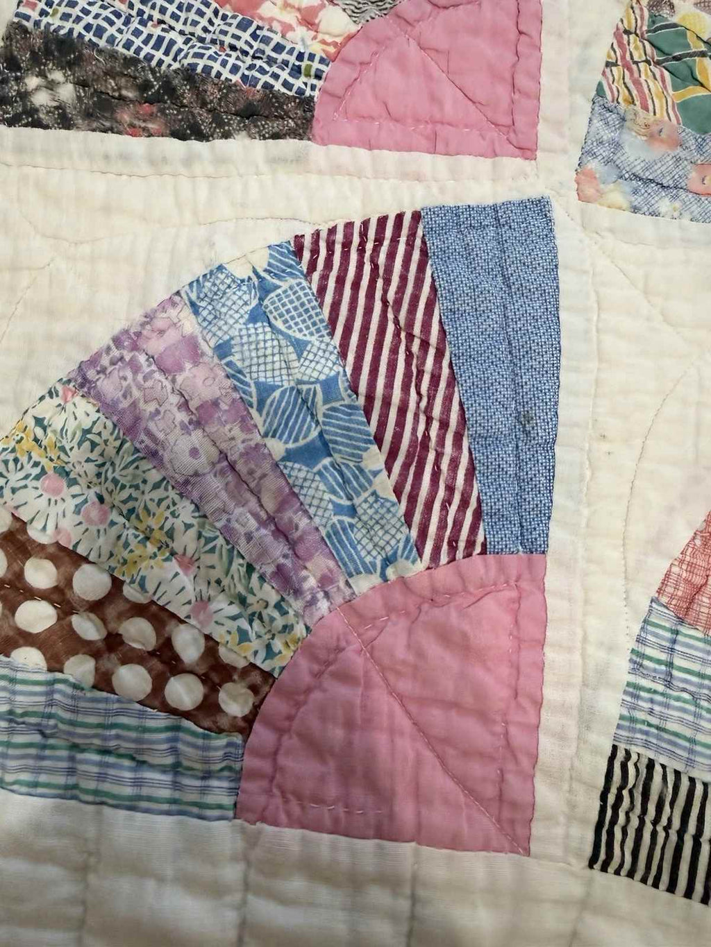 **SOLD** Vintage Grandmother's Fan Pink Feed Sack Quilt **SOLD**