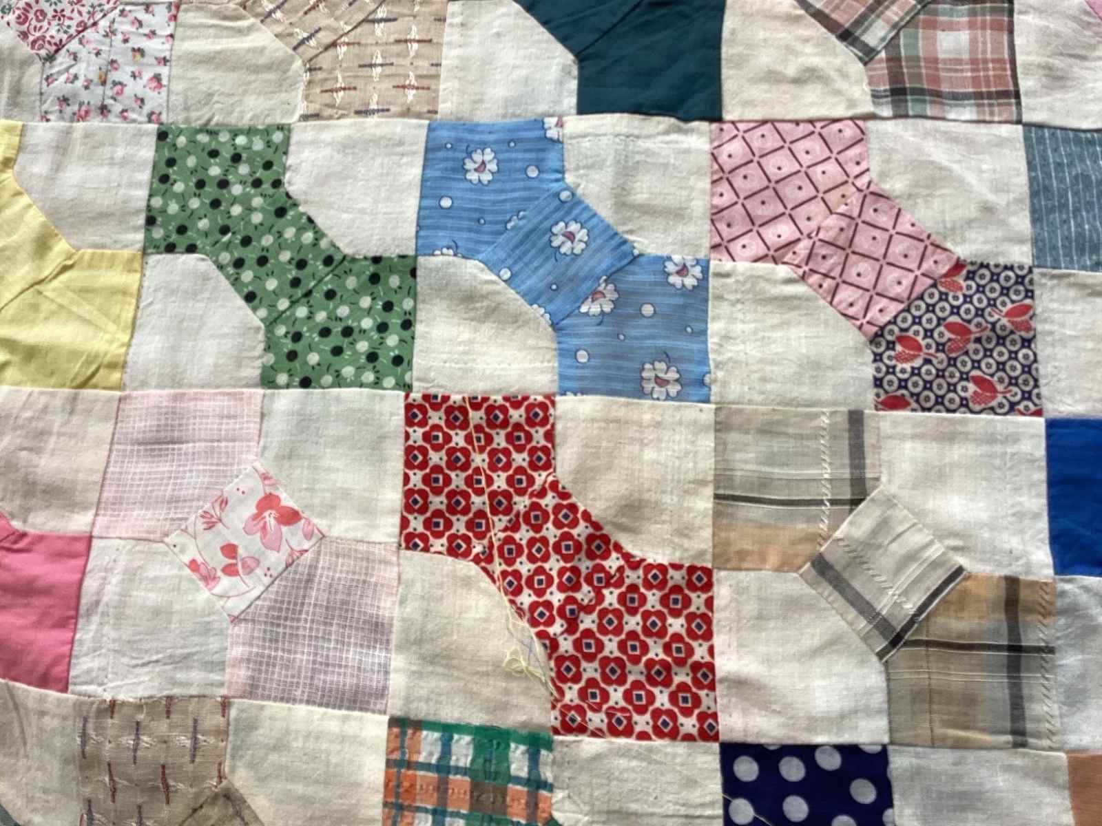 Vintage Quilt Top Snowball Four Patch Feed Sack