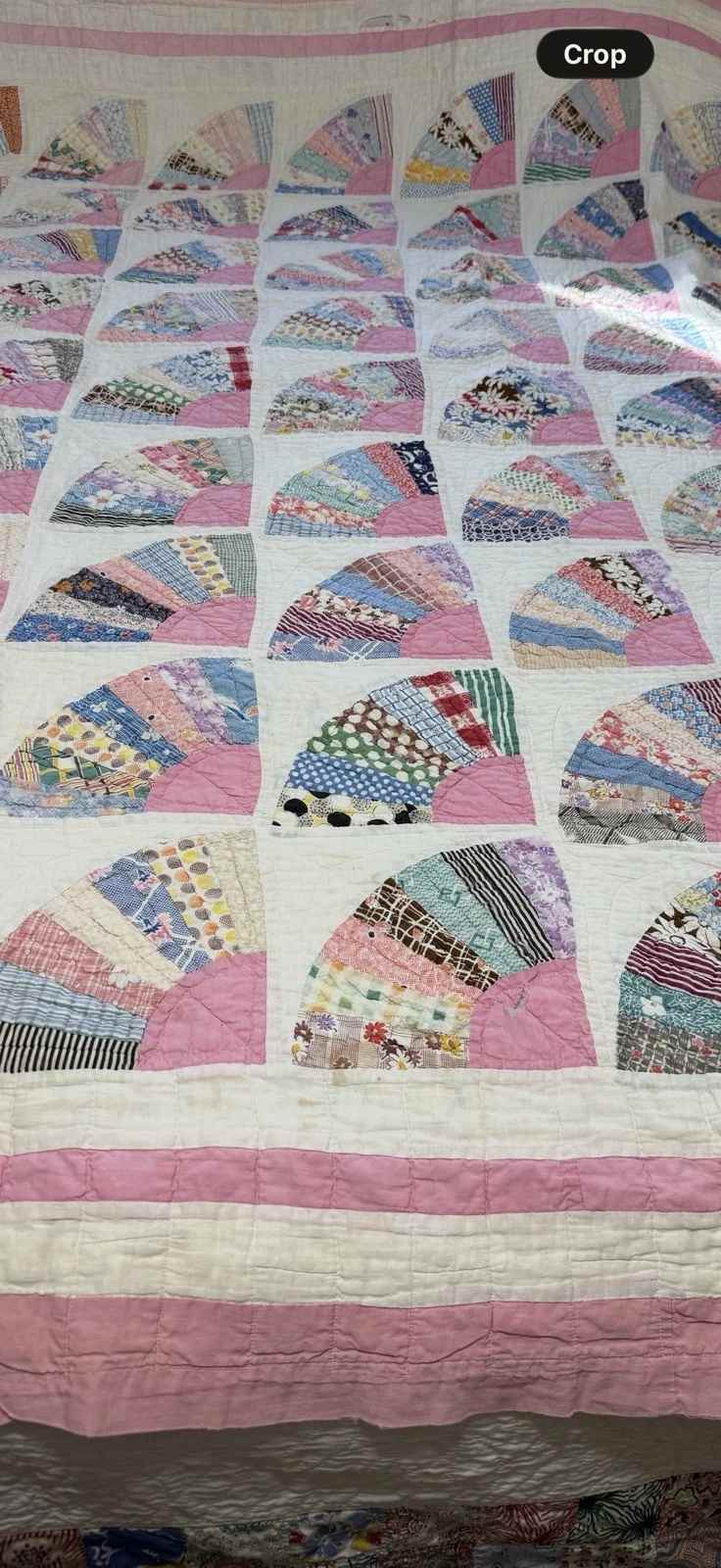 **SOLD** Vintage Grandmother's Fan Pink Feed Sack Quilt **SOLD**
